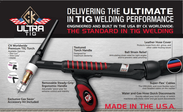 CK WorldWide UltraTig Premium Torch (FlexHead) (Water Cooled) top replacement parts for welding